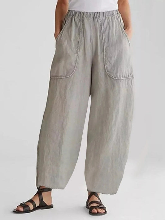 Solid Patched Pockets Casual Pants
