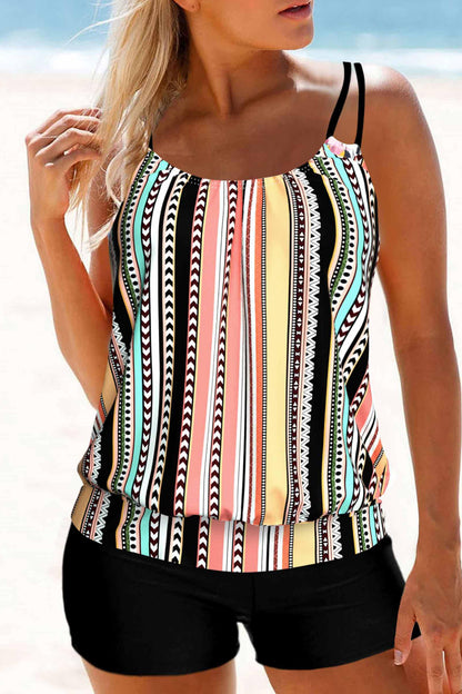 Multi Color Double Straps Tankini Set
