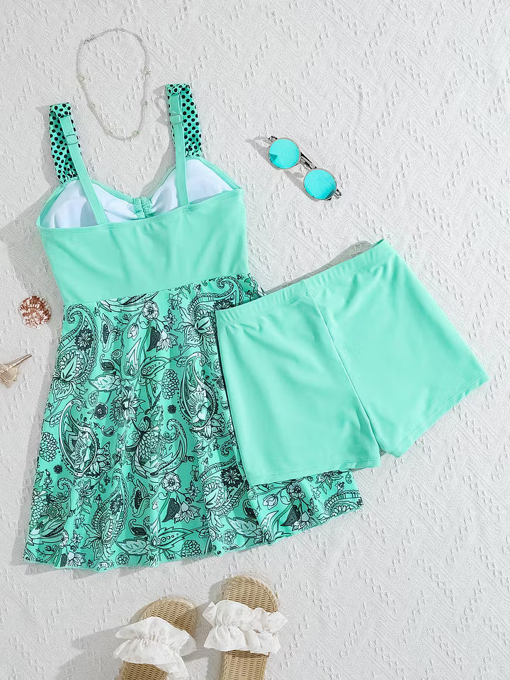 Women Casual Fashion Swimdress with Shorts Two Piece Swimwear