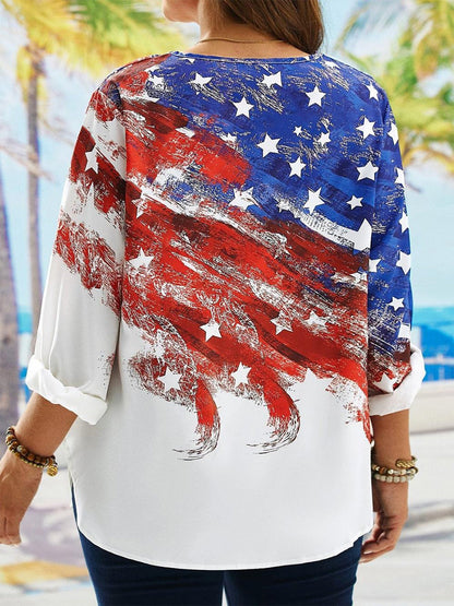 Independence Day America Flag Casual Long Sleeve Blouse