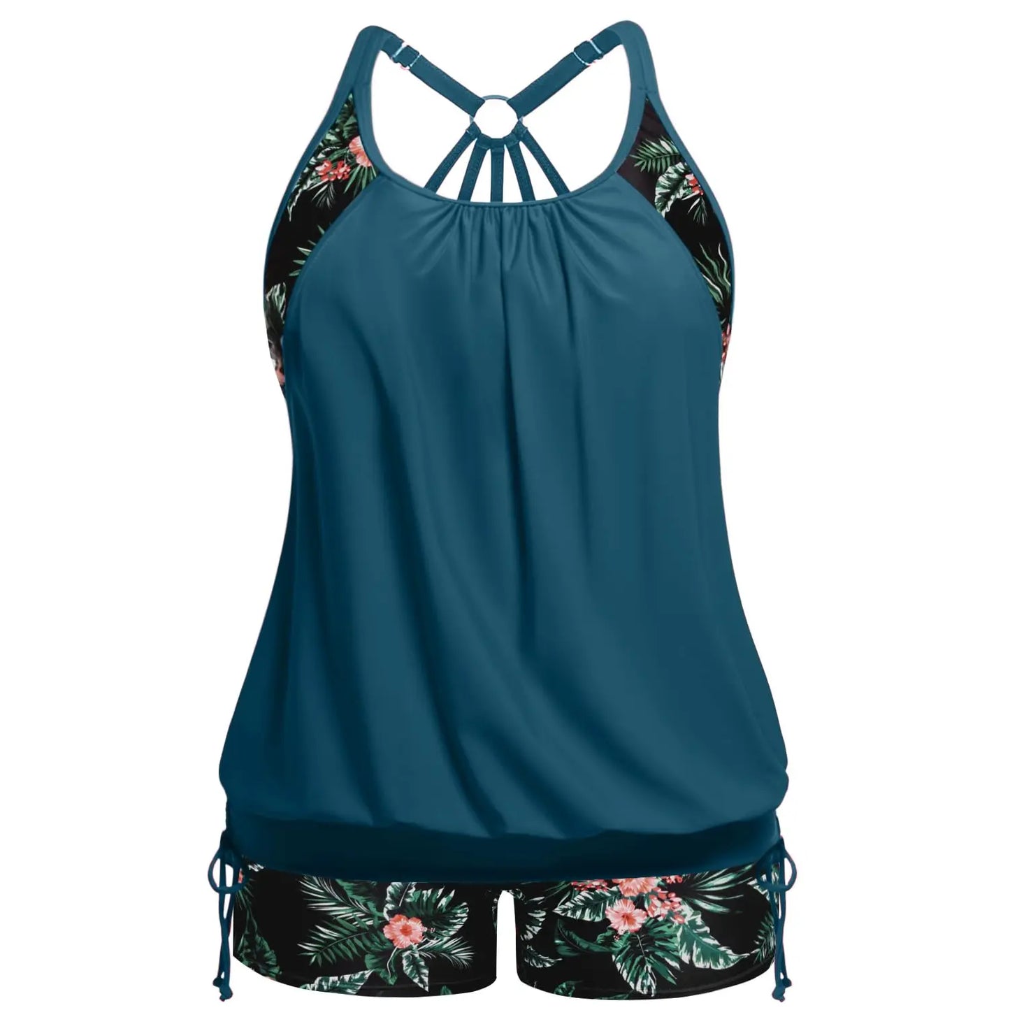 Loose Blouson Top Plus Size Two-Piece Bathing Suit  Women's Relaxed-Fit Tankini Swimwear