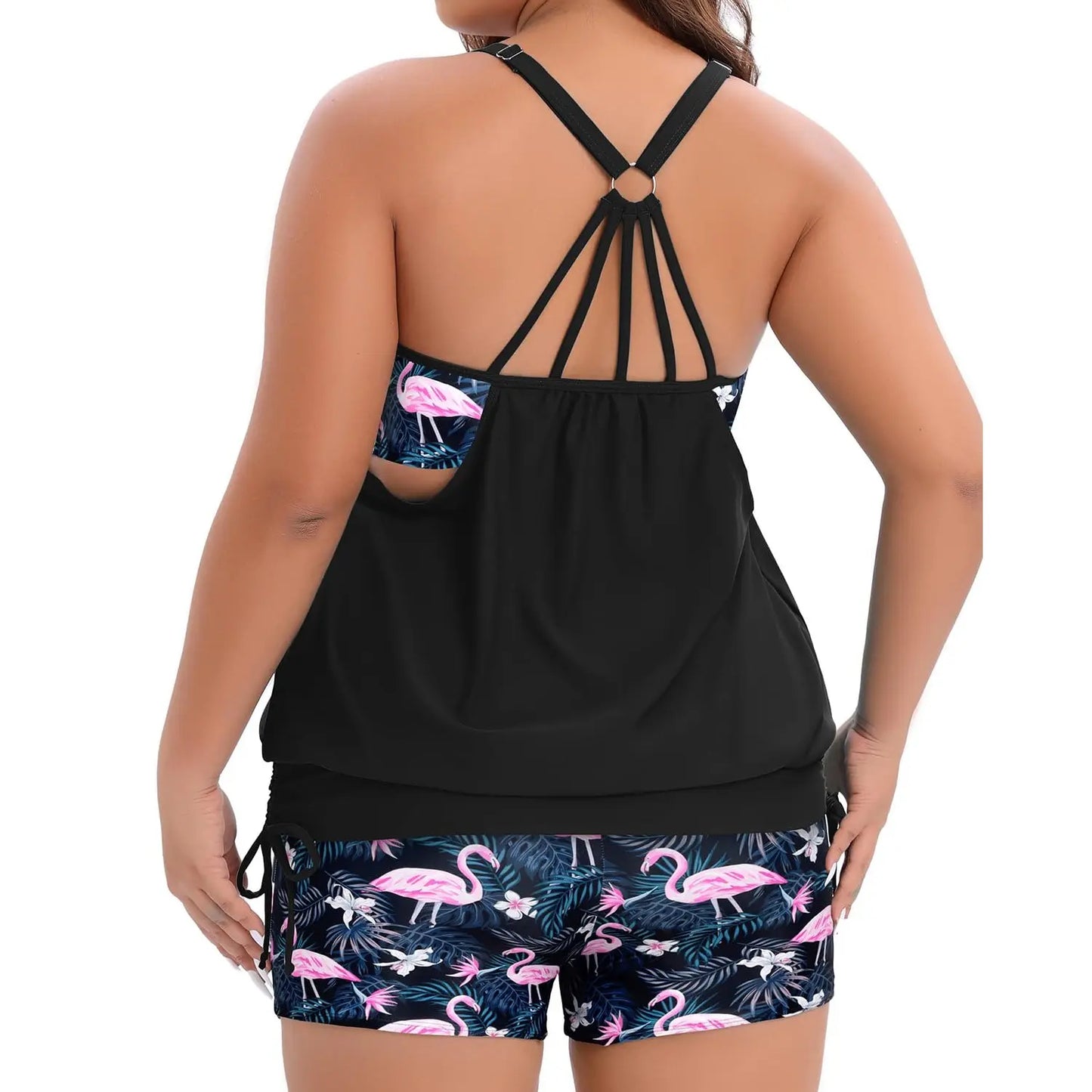Loose Blouson Top Plus Size Two-Piece Bathing Suit  Women's Relaxed-Fit Tankini Swimwear