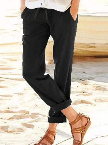 Solid Color Casual Straight leg Pants