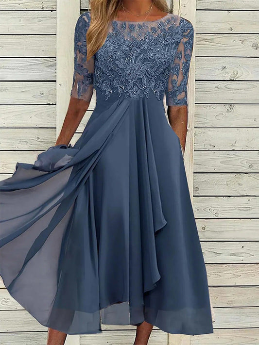 Plain Half Sleeve Party Comfy Elegant Wedding Guest Midi Dress