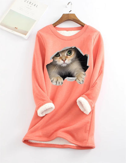 Kitten Wants Out Warm Sherpa Lined Fleece Sport Sweatshirt