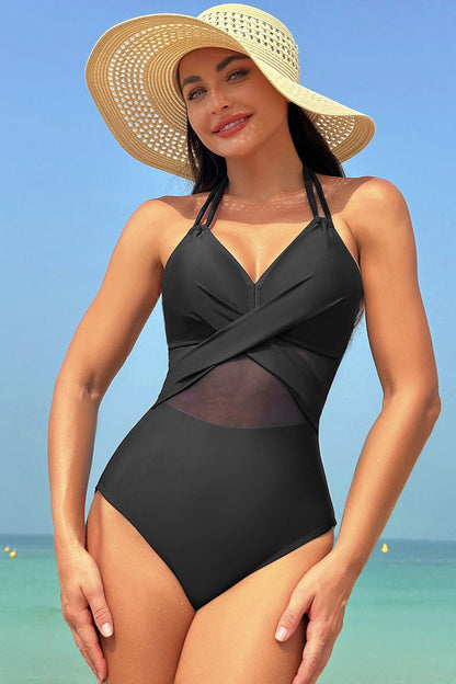 Sexy Mesh Sheer Tummy Control One-Piece Swimsuit