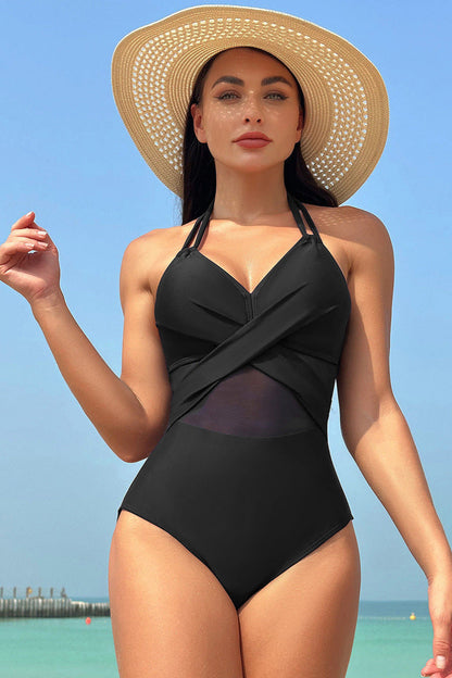 Sexy Mesh Sheer Tummy Control One-Piece Swimsuit