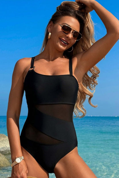Slimming Black Cutout One-Piece Swimsuit