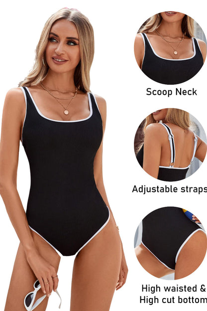 Timeless& Minimalist Black Colorblock One-Piece Swimsuit