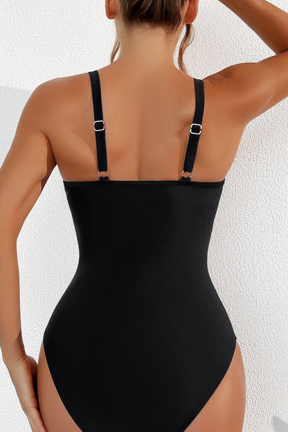 Sexy Black Mesh Sheer Tummy Control One-Piece Swimsuit