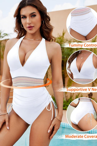 Soft Sexy V-Neck Colorblock One-Piece Swimsuit