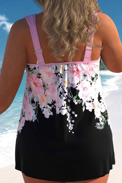 Plus Size Cross Hem Floral Print Tankini Set