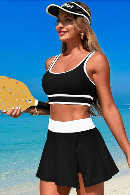 High Waisted Bikini Sets Tummy Control Swim Skirt Two Piece Swim Suit Tummy Control Color Block Bathing Suit