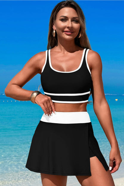High Waisted Bikini Sets Tummy Control Swim Skirt Two Piece Swim Suit Tummy Control Color Block Bathing Suit