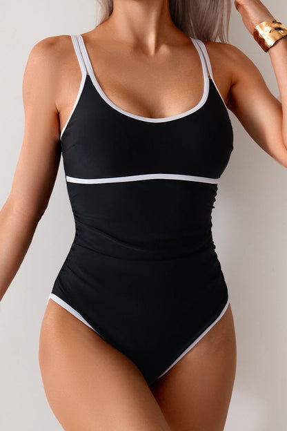 Minimalist & Chic Colorblock High Cut One-Piece Swimsuit