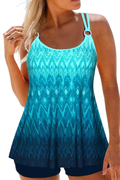 Plus Size Mid Waisted Circular Ring Ombre Tankini Set