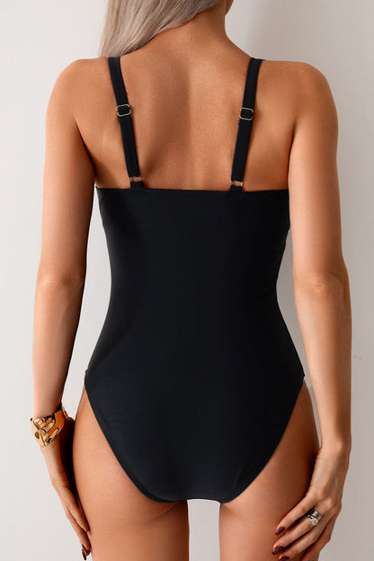 Classic Black/Red Plunge V Neck One-Piece Swimsuit