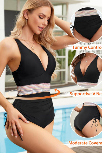 Soft Sexy V-Neck Colorblock One-Piece Swimsuit