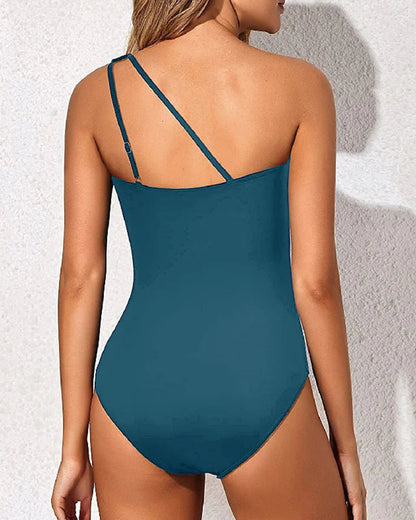 Solid Color One Shoulder One Piece Swimsuit for Women Tummy Control Bathing Suits