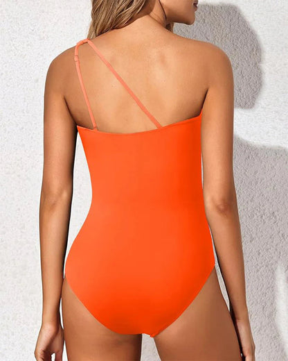 Solid Color One Shoulder One Piece Swimsuit for Women Tummy Control Bathing Suits
