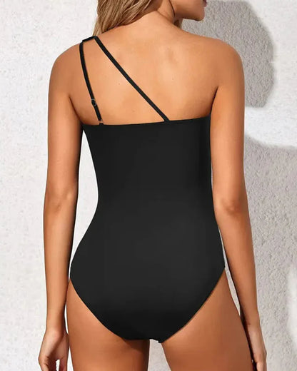 Solid Color One Shoulder One Piece Swimsuit for Women Tummy Control Bathing Suits