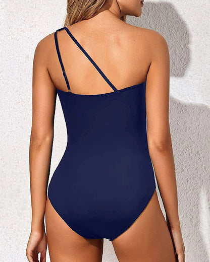 Solid Color One Shoulder One Piece Swimsuit for Women Tummy Control Bathing Suits