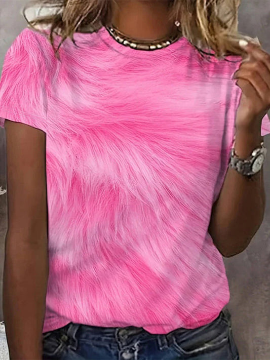 Vintage Casual Round Neck Short Sleeve Pink T-Shirt