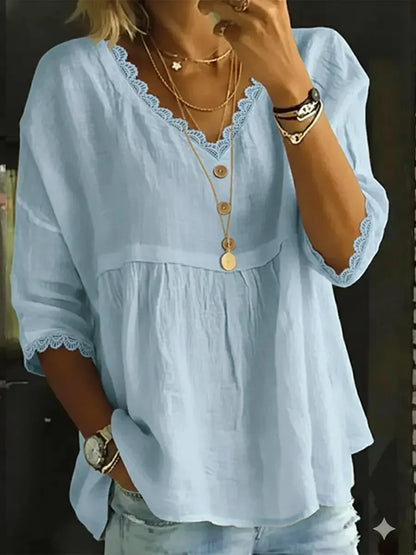 Women's Patchwork Lace 3/4 Sleeve Shirt
