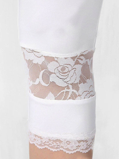 Solid Color Casual Lace Elastic Waist Leggings