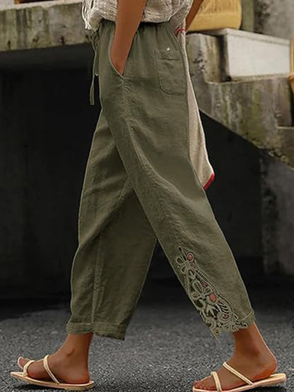 Women Casual Lightweight Drawstring Elastic Waist Pants with Pockets