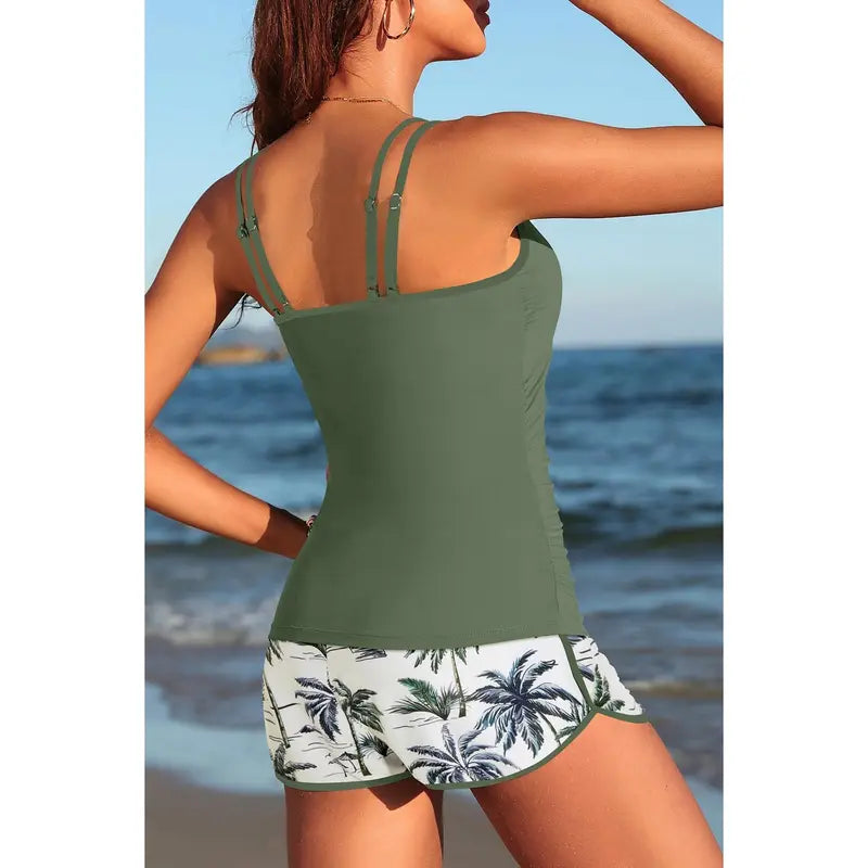 Tummy Control Tankini Set  Two-Piece Swimsuit with Comfort Shorts & Side Pockets