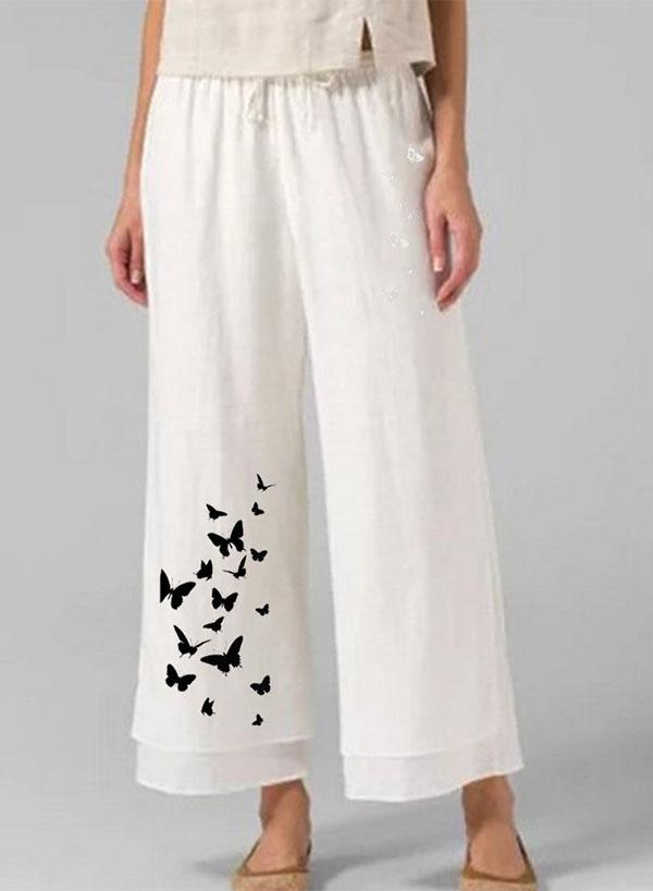 Butterflies Print Layered Frog Button Pants