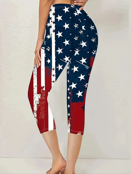 Women's Vintage American Flag Print Capri Leggings