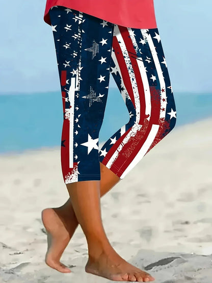 Women's Vintage American Flag Print Capri Leggings