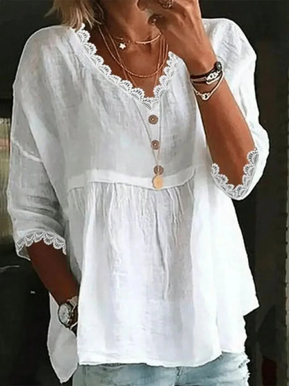 Women's Patchwork Lace 3/4 Sleeve Shirt