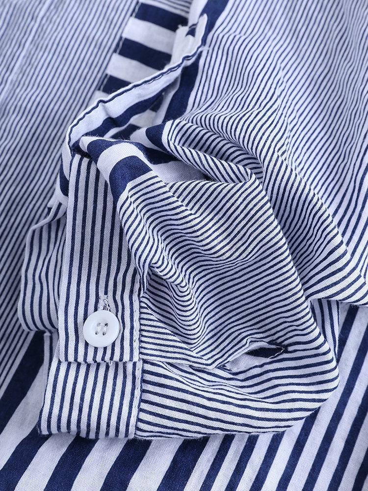 Women's Casual Striped 3/4 Sleeve Button-Down Blouse