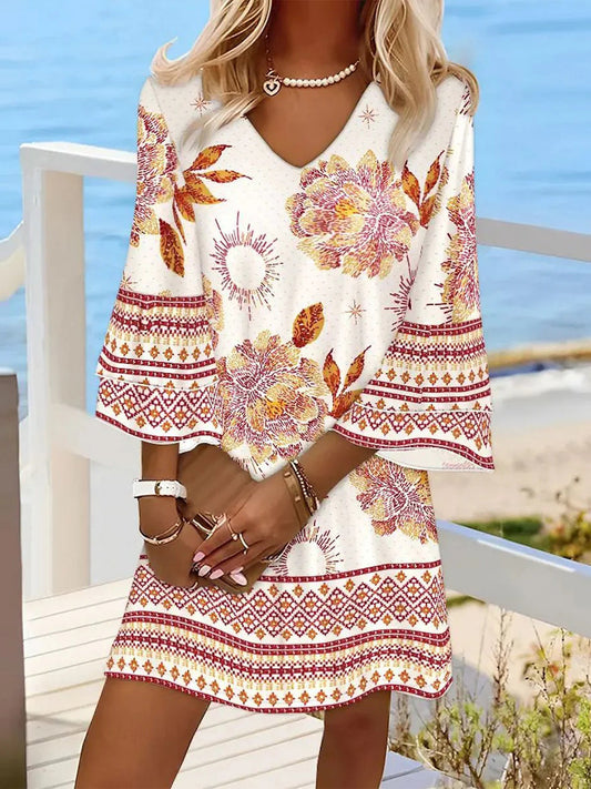 Unique Floral Print Long Sleeve Mini Dress