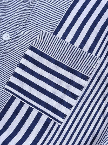 Women's Casual Striped 3/4 Sleeve Button-Down Blouse