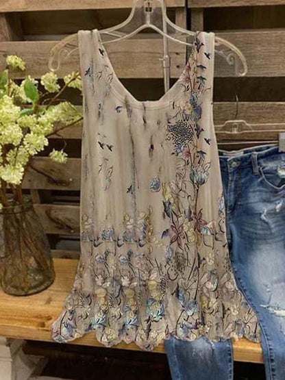 Women's Sleeveless Floral Print Loose Fit Casual Tank Top
