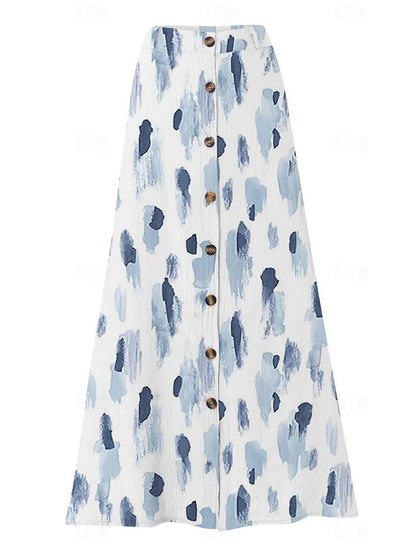 Women's Floral Printed Graphic Straight Fashion Split Button Maxi High Waist Skirt