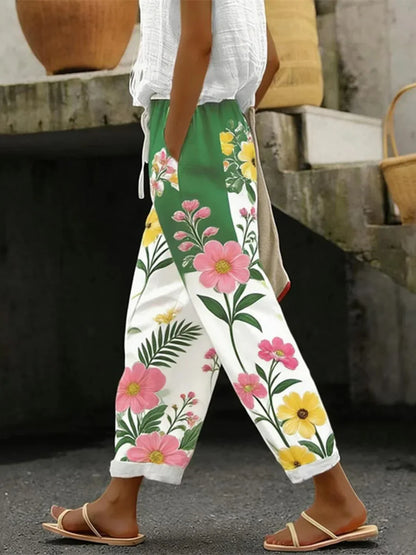 Vibrant Floral Print Harem Pants