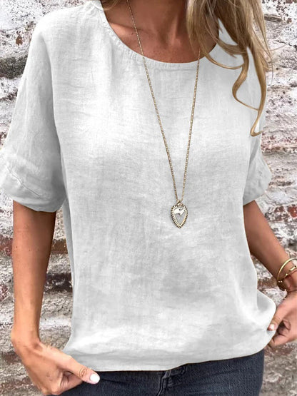 Solid Round Neck Half-Sleeved Blouse