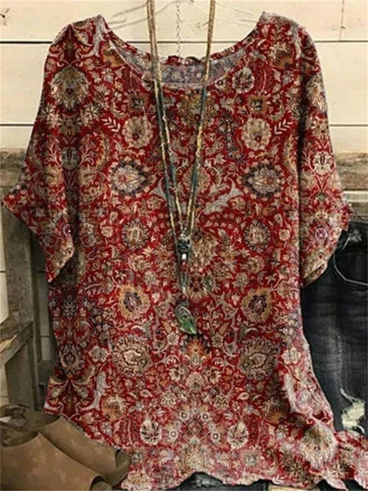 Paisley Loose Crew Neck Casual Shirt