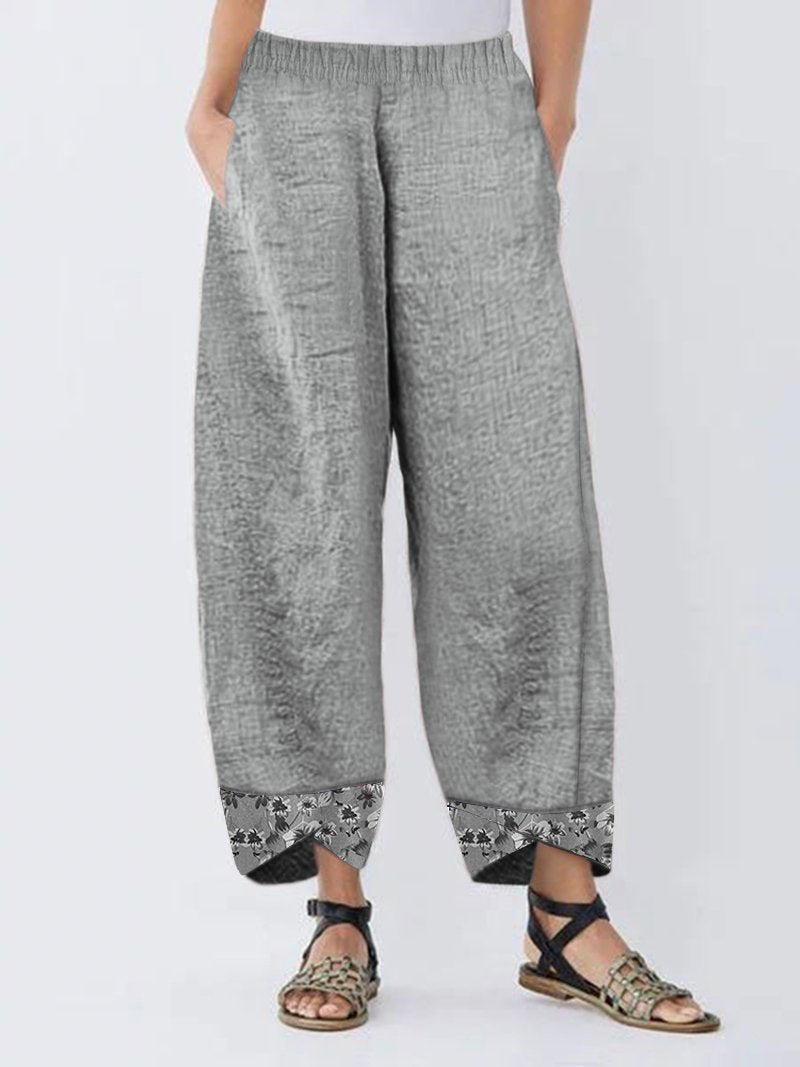 Irregular Floral Print Patchwork Pants