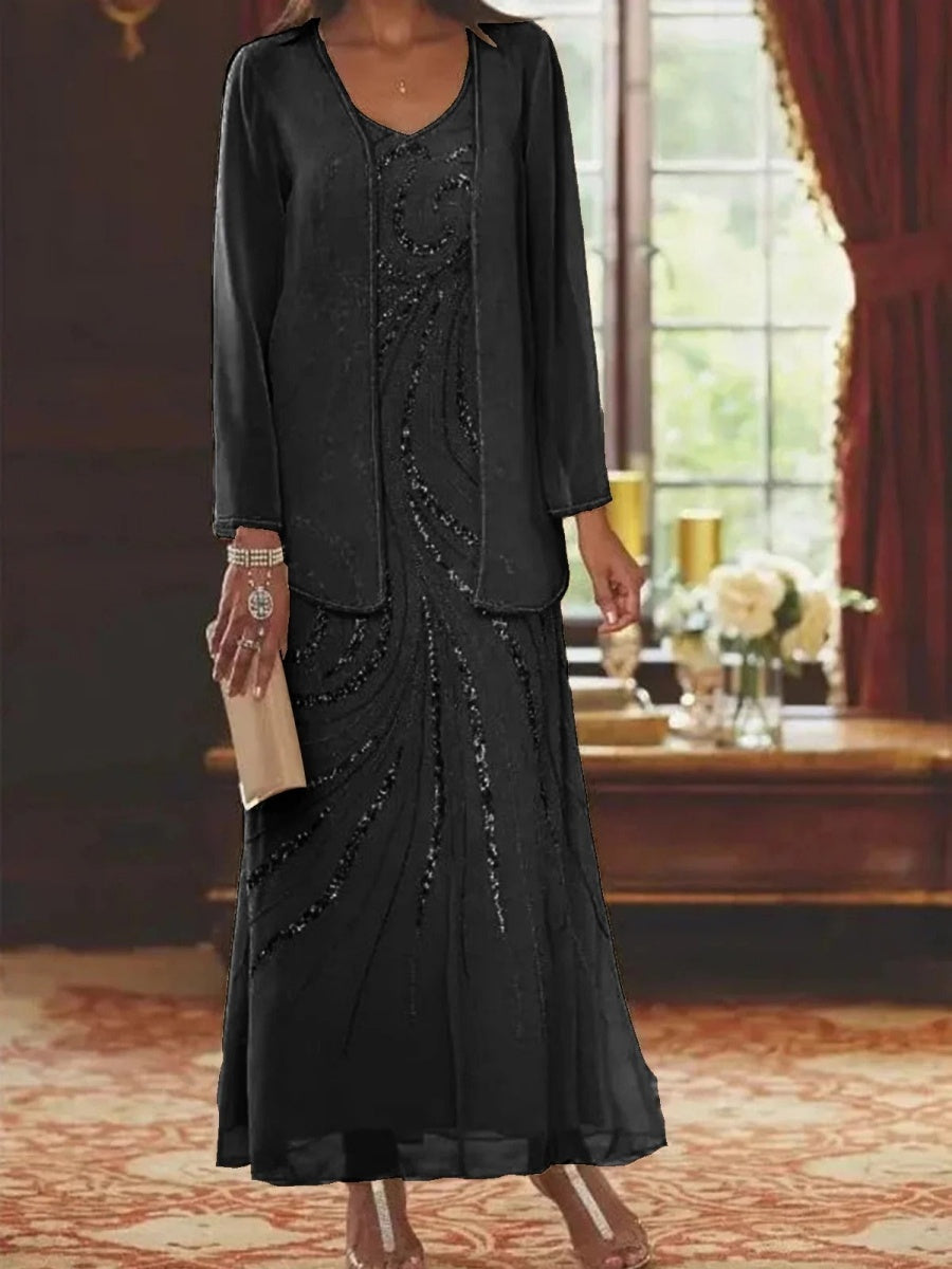 Women's Long Sleeve Two Piece Set Spring Fall Coat and Skirt Elegant Party