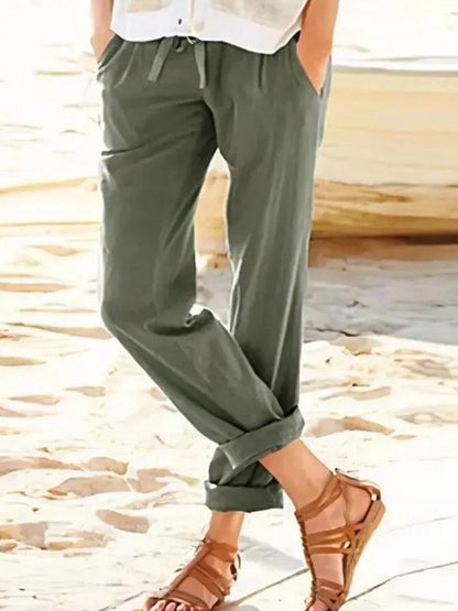 Solid Color Casual Straight leg Pants