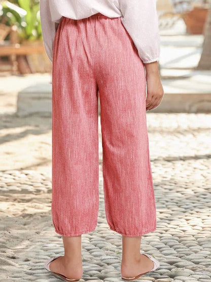 Casual Pink Solid Summer Cropped Pants