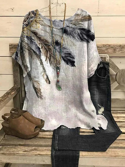Colorful Casual Graphic Tops V Neck Printed Short Sleeve Blouse
