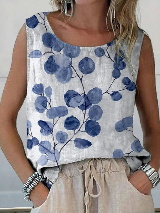 Vintage Casual Round Neck Sleeveless Tank Top