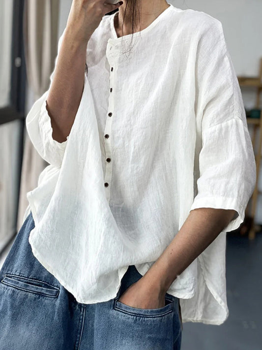 Vintage Solid Color Half Sleeve Oversize Linen Tunic